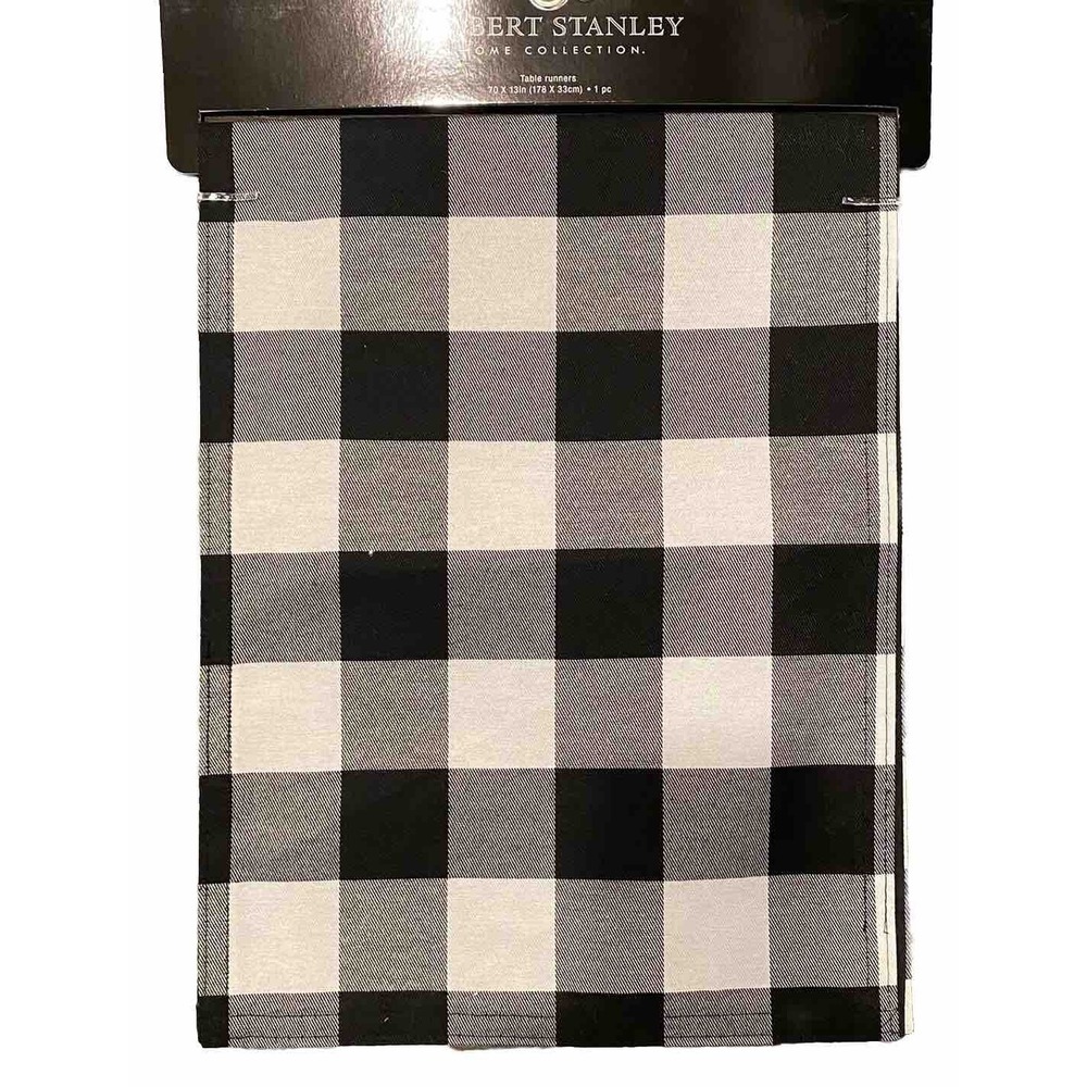 ROBERT STANLEY Black White Buffalo Check Table Runner 70 x 13 Cabin Farmhouse